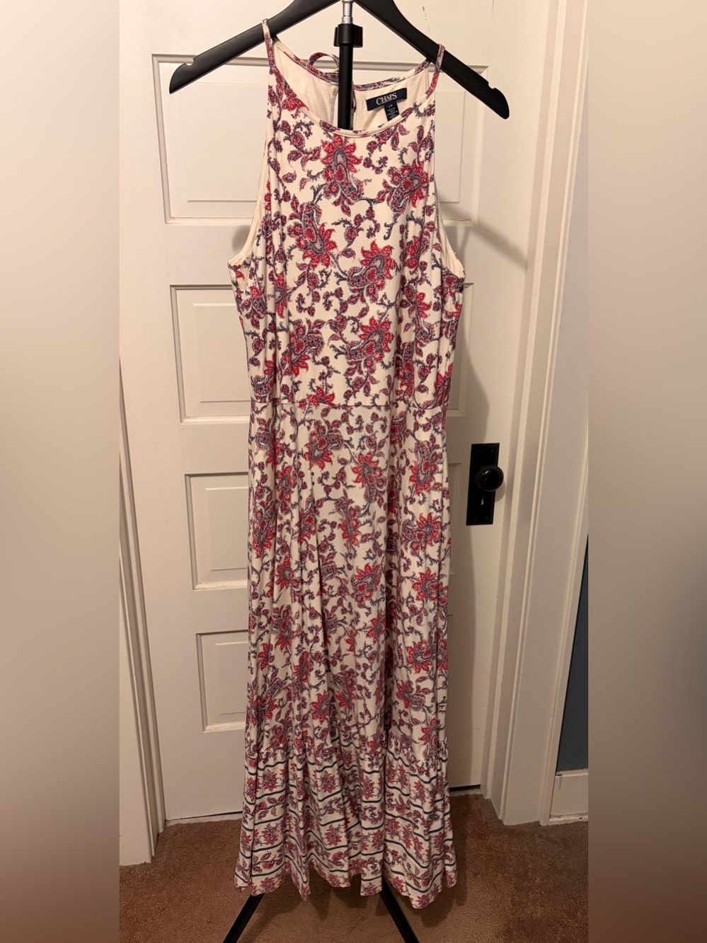 Chaps by Ralph Lauren Cream Maxi Dress with Red and Blue Floral Print